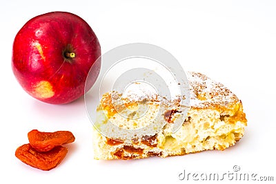 Apple pie with dried apricots on a white background Stock Photo