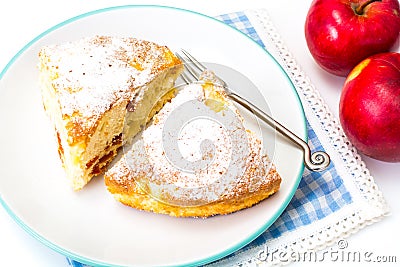 Apple pie with dried apricots on a white background Stock Photo