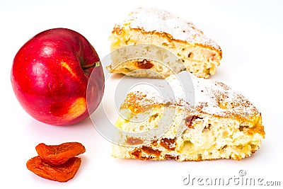 Apple pie with dried apricots on a white background Stock Photo