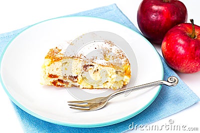 Apple pie with dried apricots on a white background Stock Photo