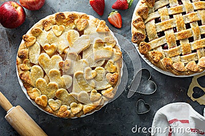 Apple pie with hearts shaped crust Stock Photo