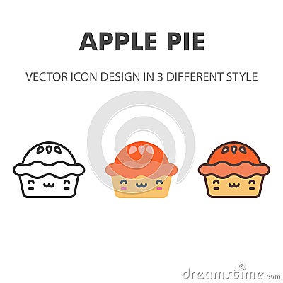 Apple pie icon. Kawai and cute food illustration. for your web site design, logo, app, UI. Vector graphics illustration and Vector Illustration
