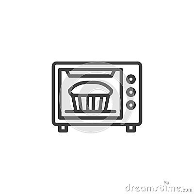 Apple pie in a microwave oven line icon Vector Illustration