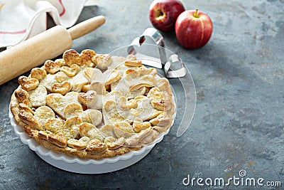 Apple pie topped with hearts Stock Photo