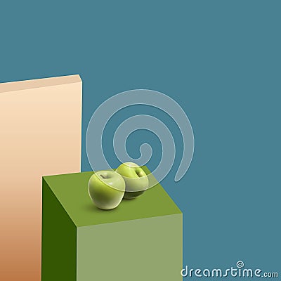 Apple place on the floor with wall illustration minimal art Cartoon Illustration