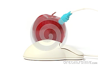 Apple plugged into mouse Stock Photo