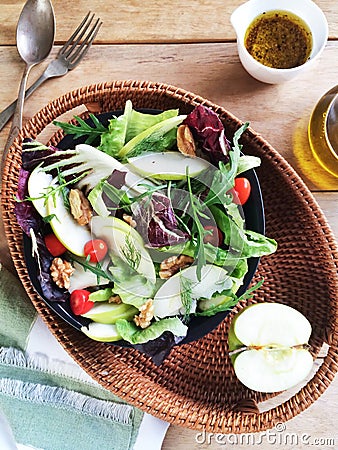 Apple with Rocket and Walnut salad Stock Photo