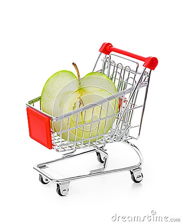 Apple in shopping cart Stock Photo