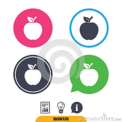 Apple sign icon. Fruit with leaf symbol. Vector Illustration