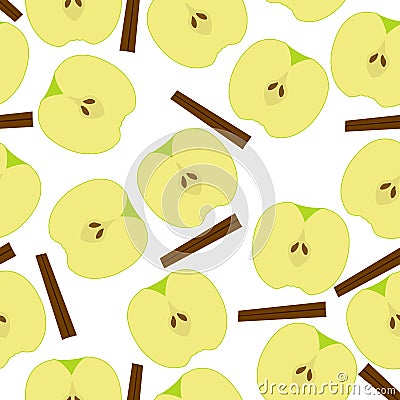 Apple with sinnamon seamless pattern. Vector Illustration