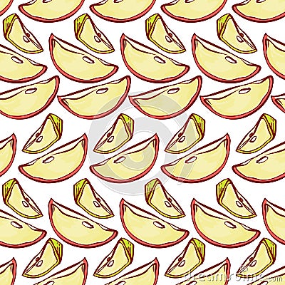 Apple slices seamless pattern. Vector background malic cut fruits with for design label juice, jam or tea packaging or Vector Illustration