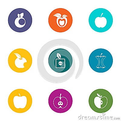Apple snack icons set, flat style Vector Illustration