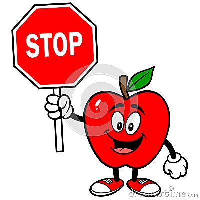 Apple with Stop Sign Vector Illustration