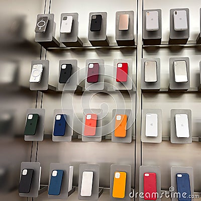 An Apple store display of colorful iPhone cases Editorial Stock Photo