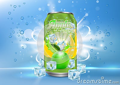 Apple tonic aluminum can vector realistic mockup Vector Illustration