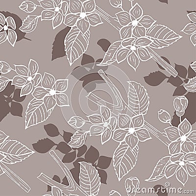 Apple tree flowering branch hand drawn. Spring pattern, background, surface, backdrop Stock Photo