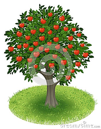 Apple Tree in green field Vector Illustration
