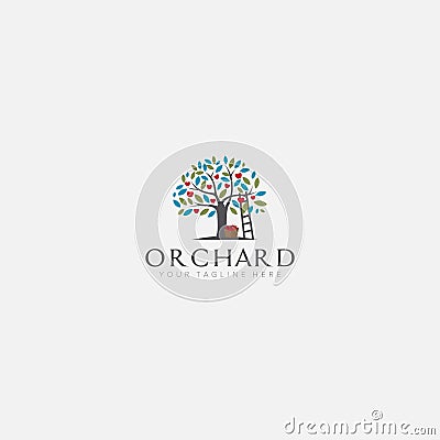 Apple tree logo designs with stairs orchard Vector Illustration