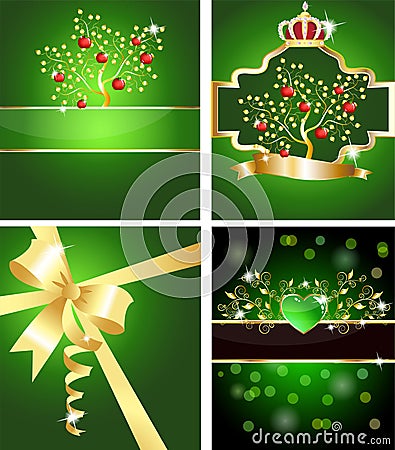 Apple tree, ribbon and heart cards Stock Photo