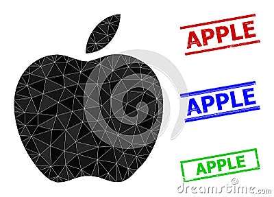 Apple Triangle Icon and Scratched Apple Simple Stamps Vector Illustration