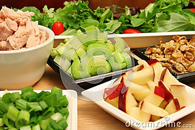 Apple tuna walnut salad ingredients Stock Photo