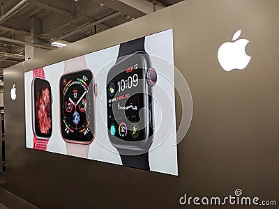 Apple Watch Ad on Wall Featuring Apple Logo Editorial Stock Photo