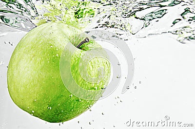Apple in water Stock Photo