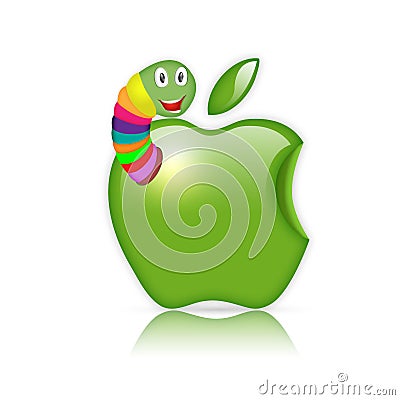 Apple with worm Stock Photo