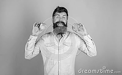 Apples antioxidant compounds responsible health benefits. Nutritional choice. Man with beard hipster hold apple fruit in Stock Photo