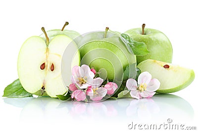 Apples apple fruit fruits slice green isolated on white Stock Photo