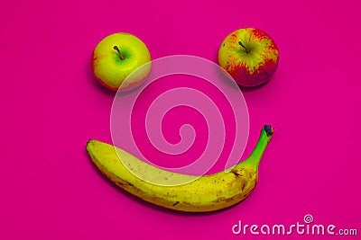 Apples and banana happy smiley Stock Photo