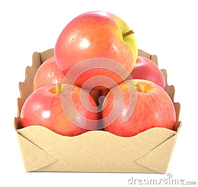 Apples in a cardboard box isolated on white background Stock Photo