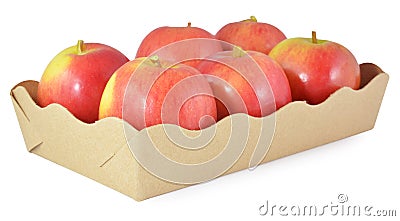 Apples in a cardboard box on white background Stock Photo