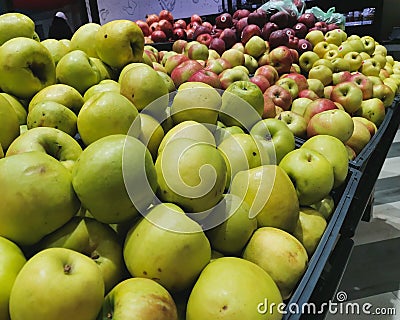 Apples Fruits in boxes, sweet apples Stock Photo