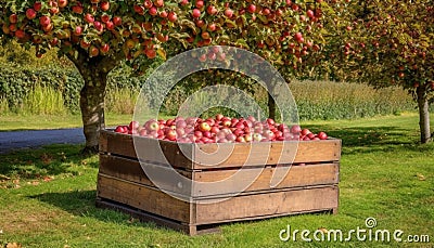 red apple tree apples in a garden Cartoon Illustration