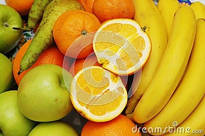 Apples, orange and bananas at Stock Photo