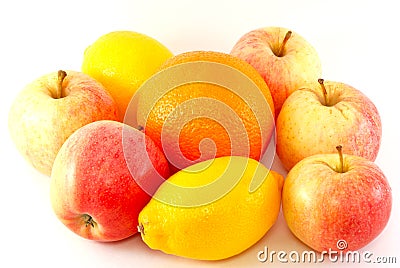 Apples, orange and lemon Stock Photo