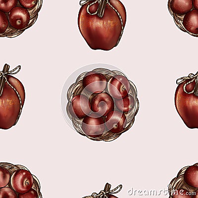 Apples pattern on neutral background Cartoon Illustration