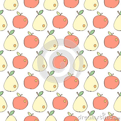 Apples and pears drawn in Japanese cartoon style seamless vector background Vector Illustration