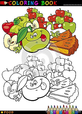 Apples and Pie for coloring Vector Illustration