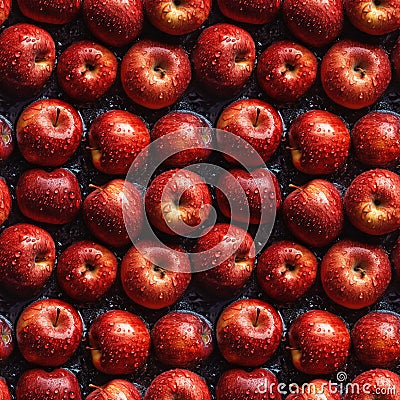 Apples seamless pattern background. Realistic photographic style. Cartoon Illustration