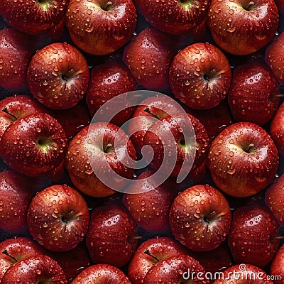 Apples seamless pattern background. Realistic photographic style. Cartoon Illustration