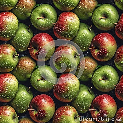 Apples seamless pattern background. Realistic photographic style. Cartoon Illustration