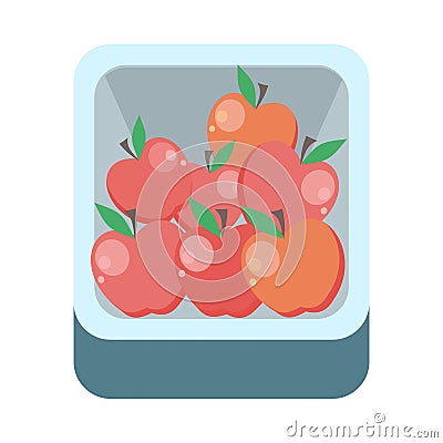 Apples in Tray Flat Design Illustration. Vector Illustration