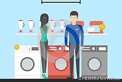 Appliance store with visitors. Vector Illustration