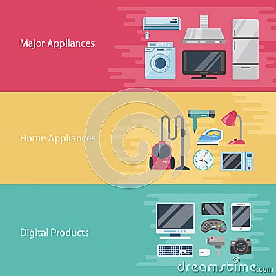 Appliances flat design Cartoon Illustration