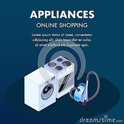 Appliances Online Store Isometric Banner Template Vector Illustration
