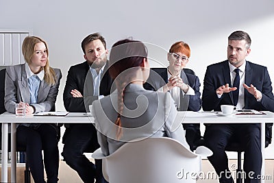 Applicant in front of commission in corporation Stock Photo