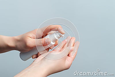 Application of an antiseptic gel for hands. Protection against coronavirus Stock Photo