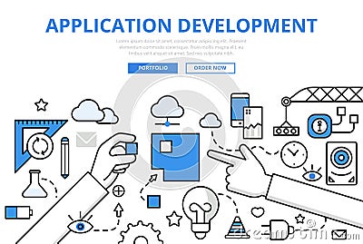 Application app development concept flat line art vector Vector Illustration